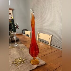 Viking 17” Swung 6 Petals Bud Vase Orange Persimmon Red Yellow MCM Vintage